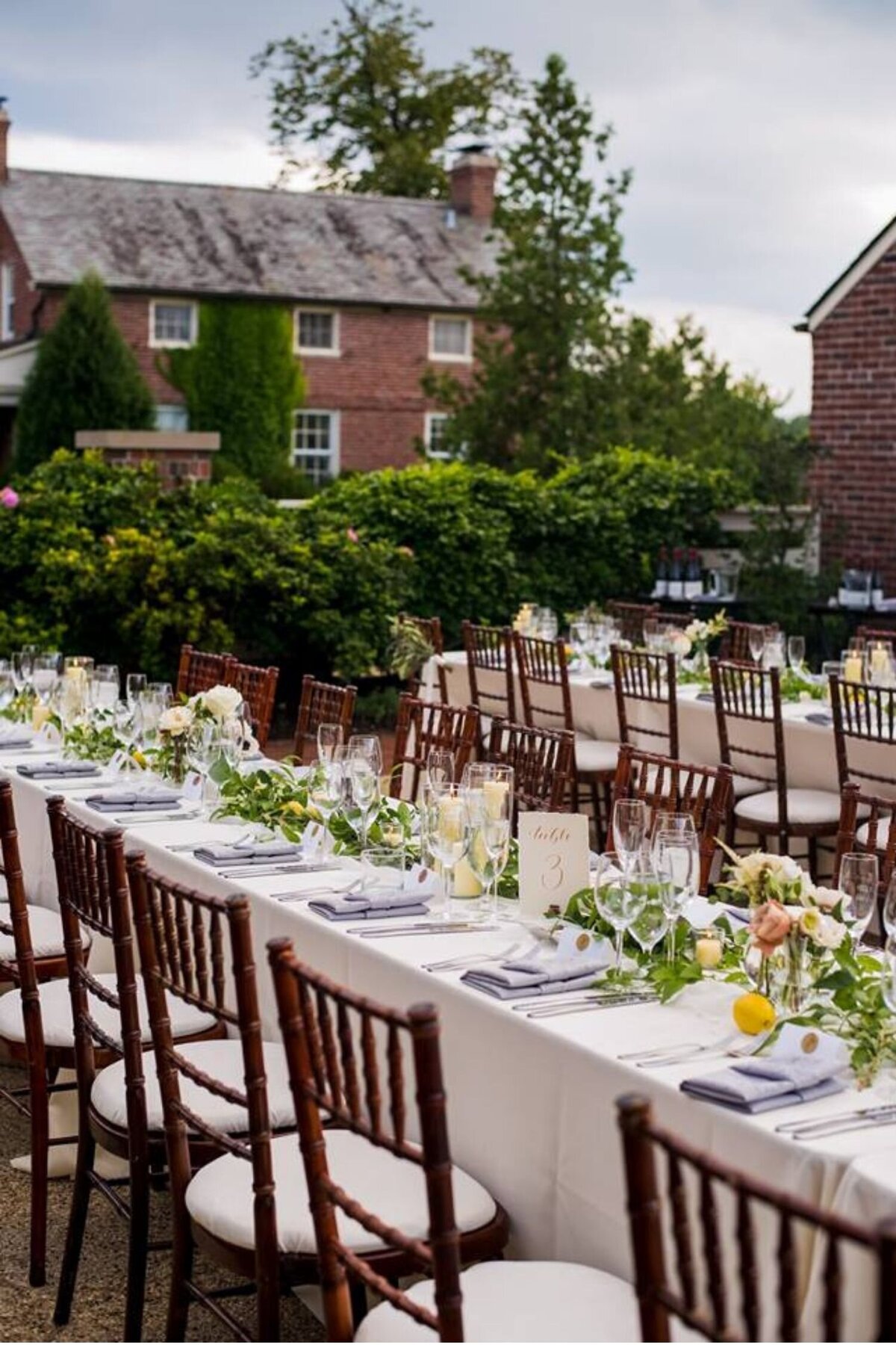 Outdoor terrace dinner setting for a luxury Italian inspired Chicago North Shore wedding.