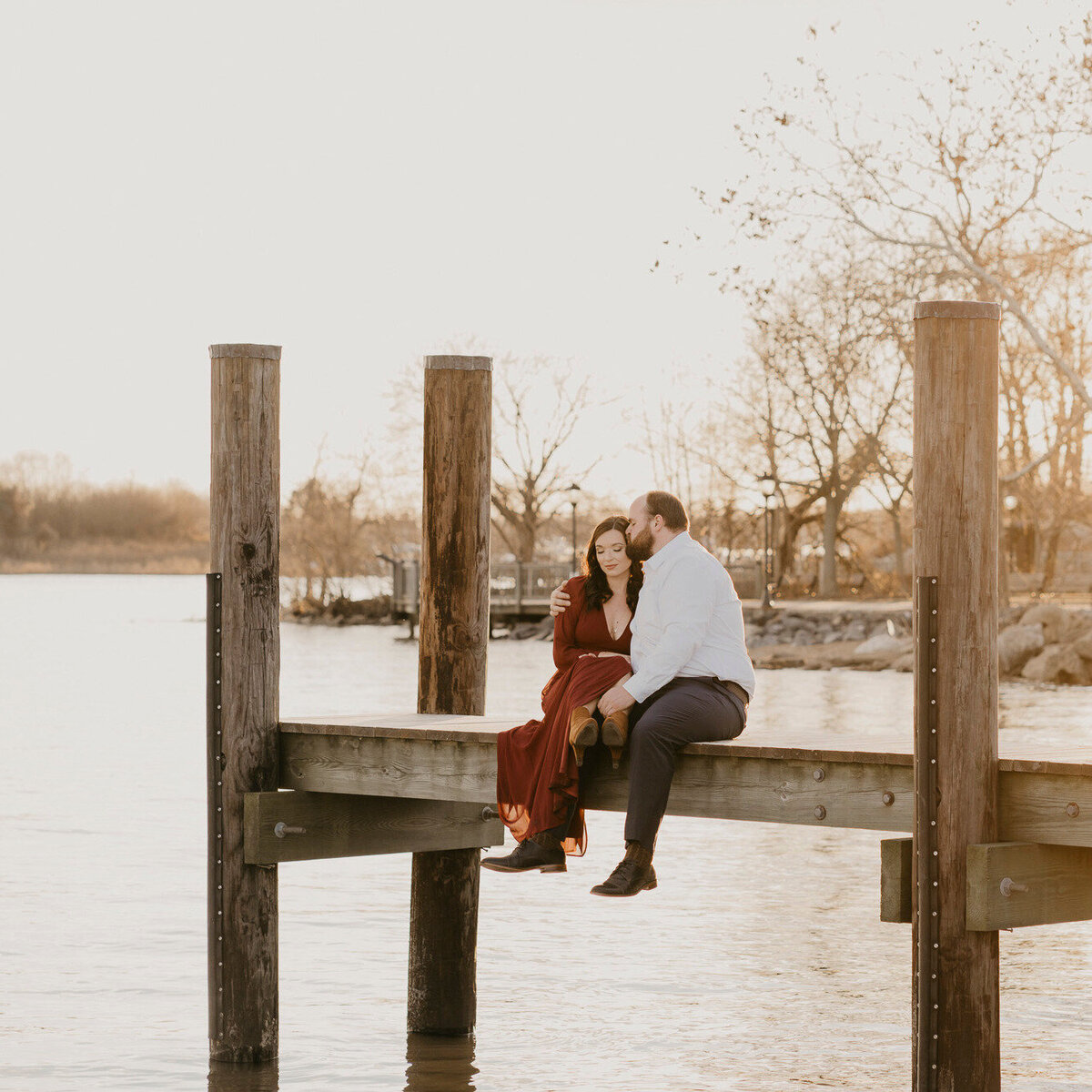 Engagement photo on a dock