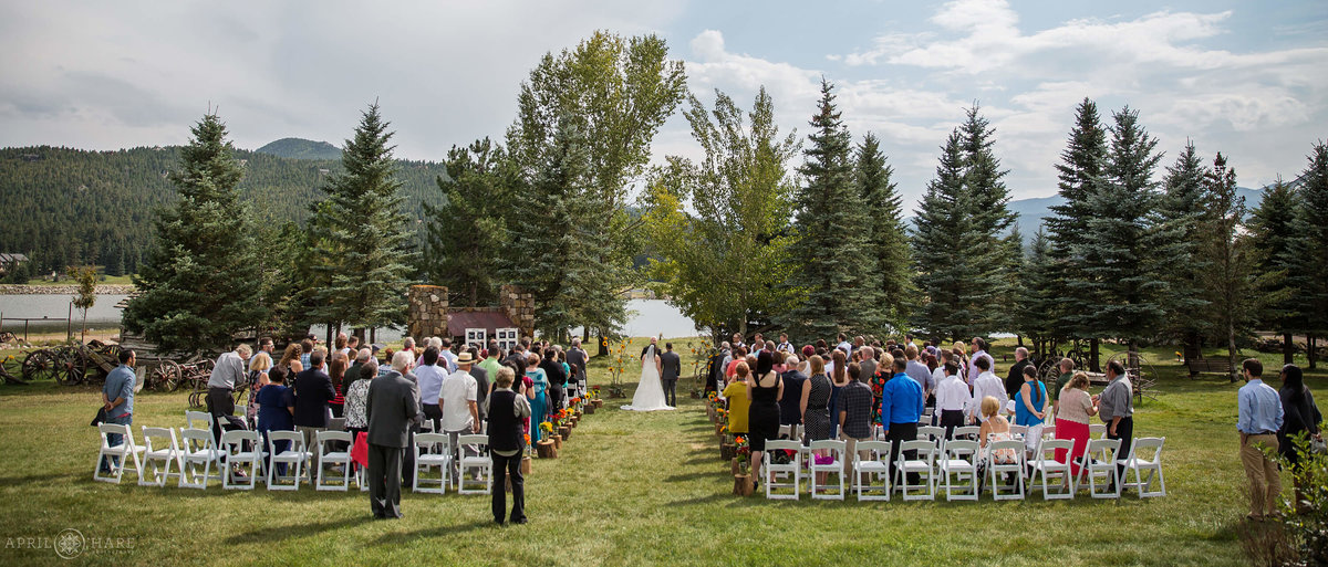 The Barn at Evergreen Memorial Park Fall Wedding Ceremony in Colorado Mountains