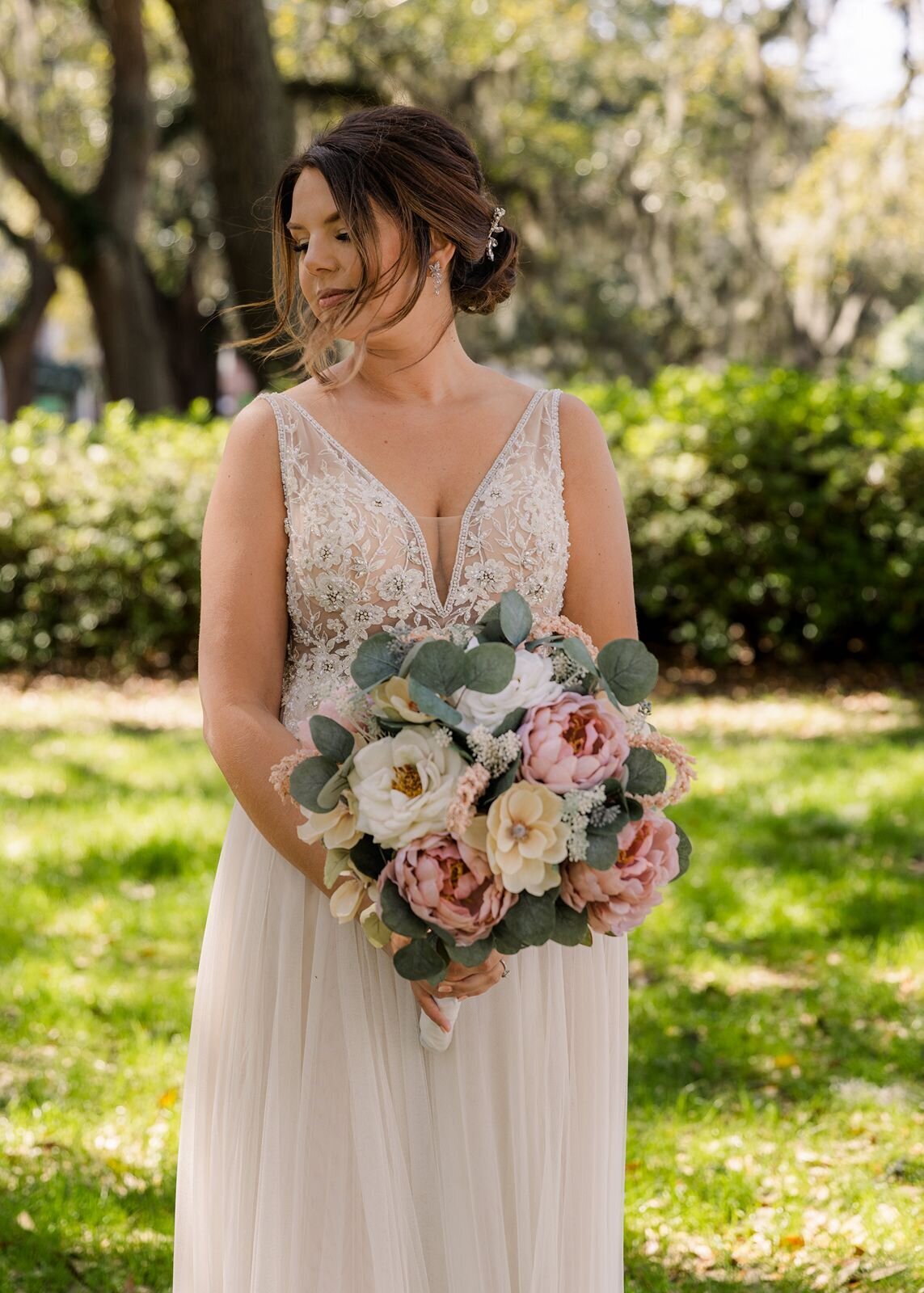 Bride with florals Savannah Georgia