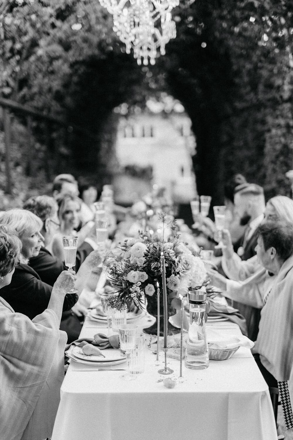 black and white candid reception moment