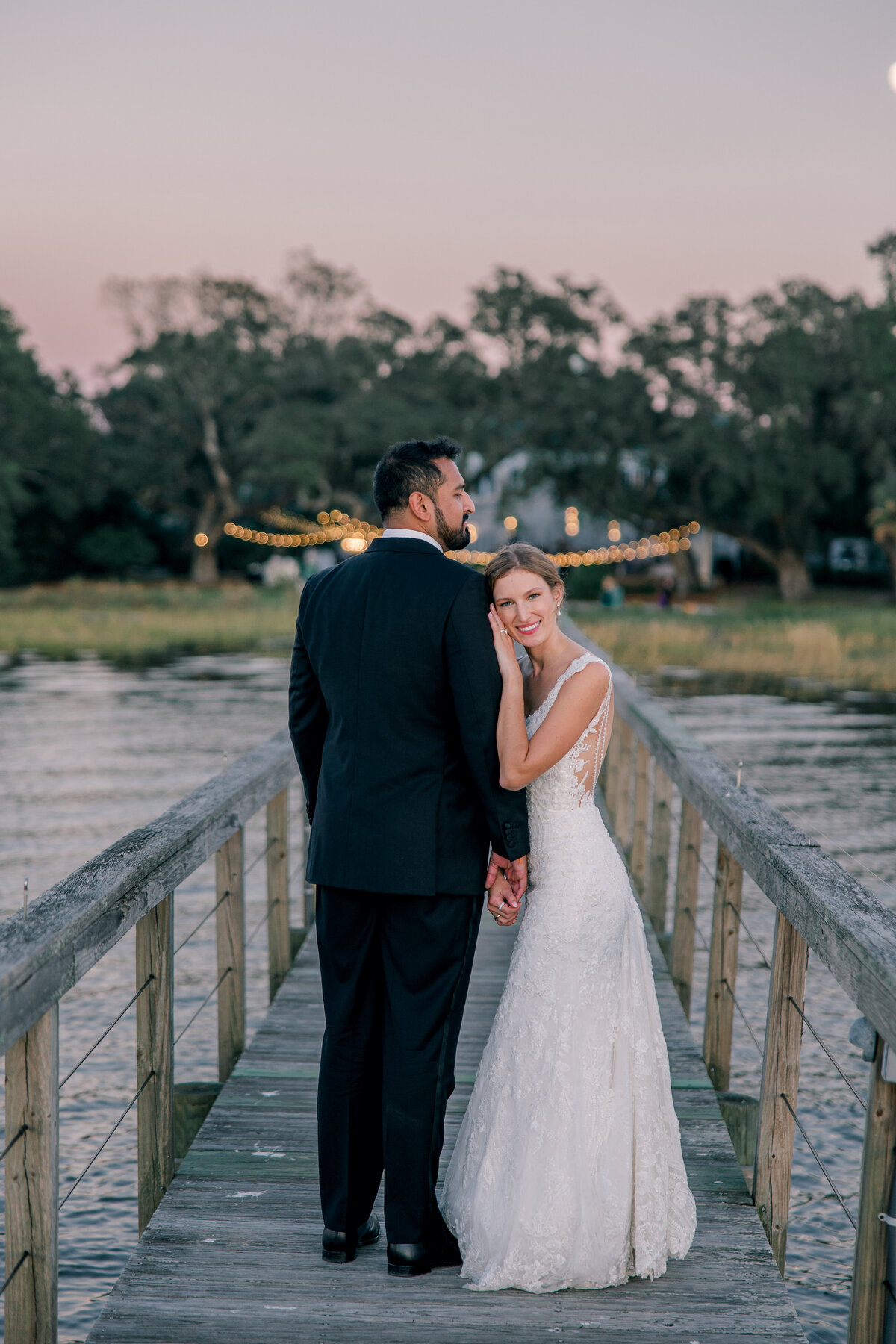 Couple on the dock at Lowndes Grove in Charleston