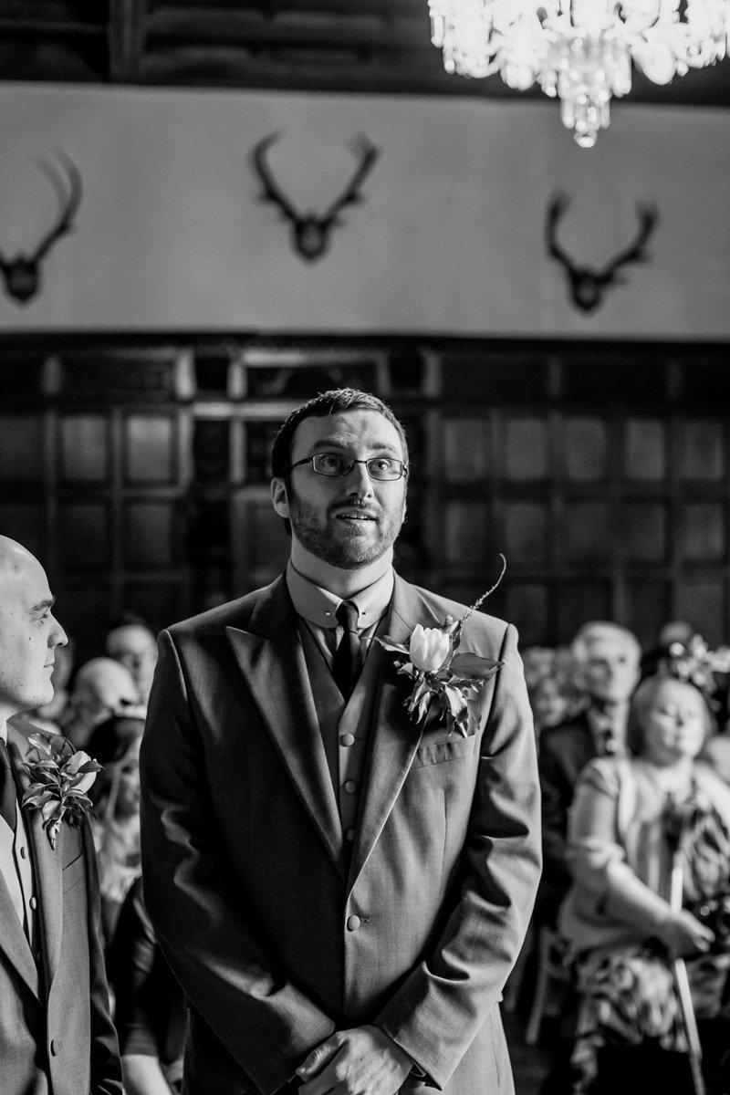 Groom awaiting Bride at Huntsham Court Wedding