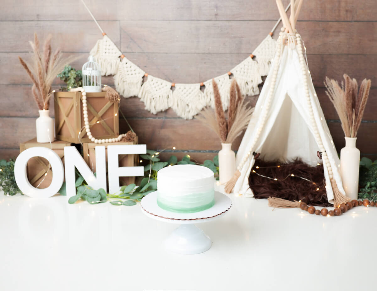 Boho themed birthday cake smash session in Rochester, NY.