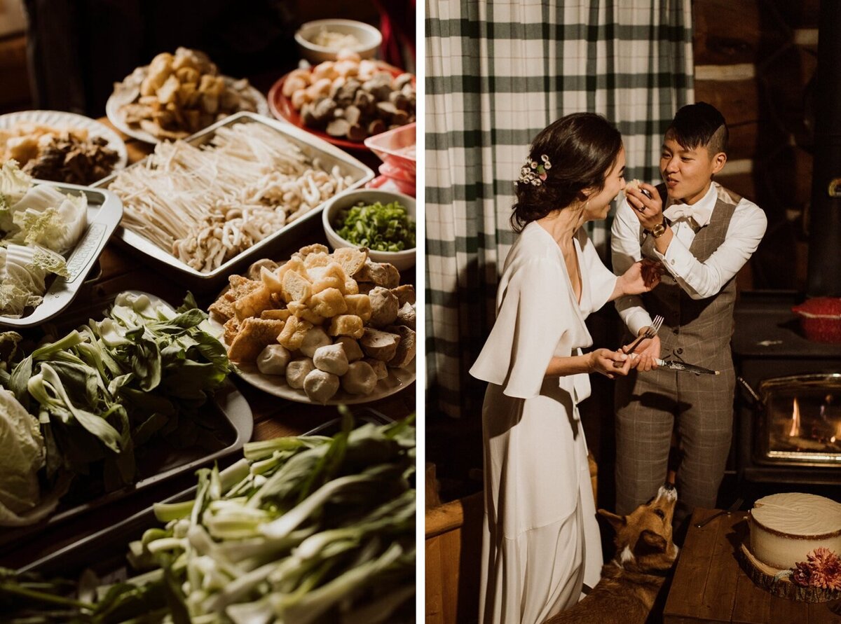traditional+hot+pot+meal+for+wedding+dinner_cabin+cake+cutting+elopement