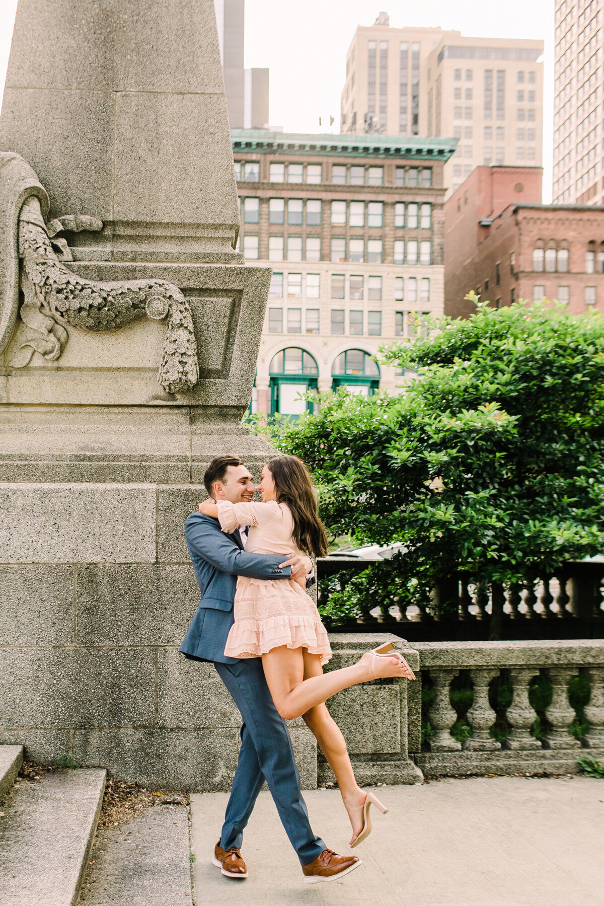 An engagement session along Michigan Avenue in downtown Chicago