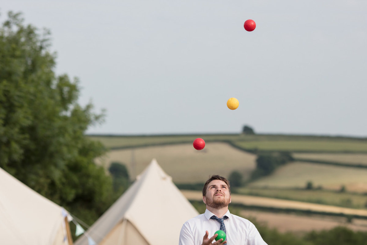 Juggling at Dunwell Farm Wedding in Devon