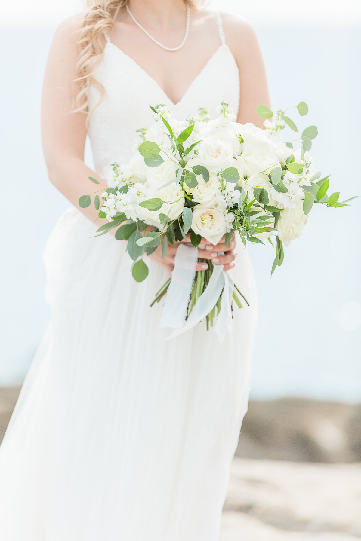 Detail image of bride's bouquet.