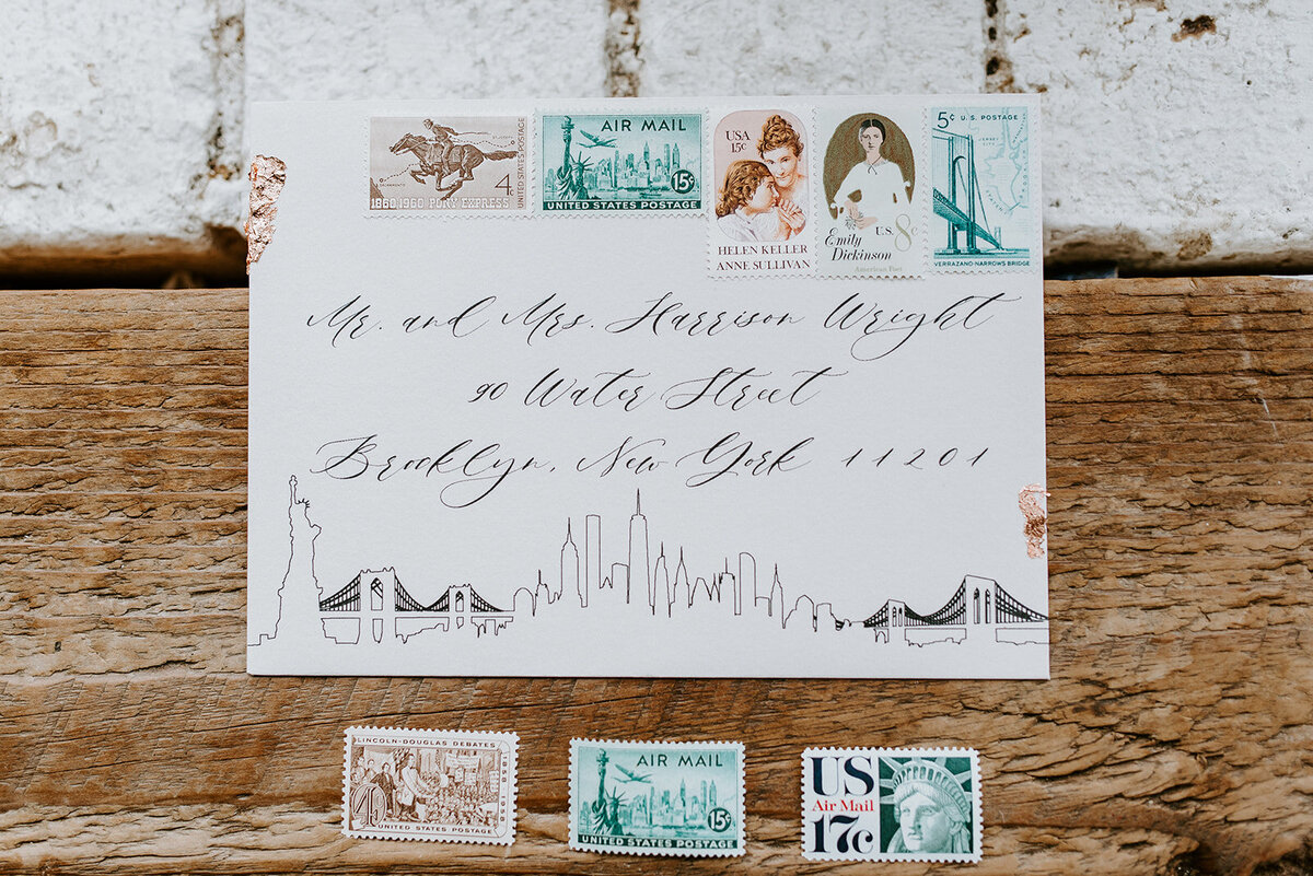 new_york_city_NYC_skyline_wedding_invite_envelope_vintage_stamps