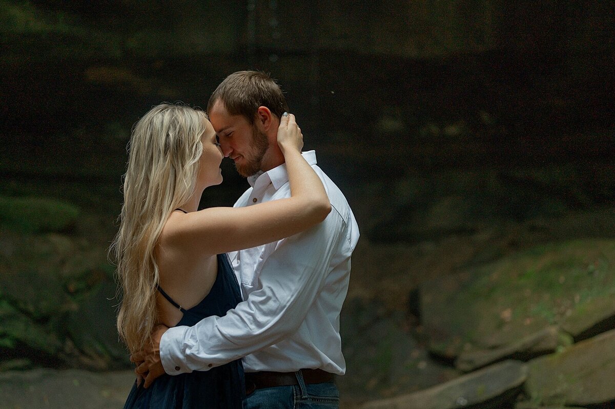 Hiking for engagement photos at Hocking Hills