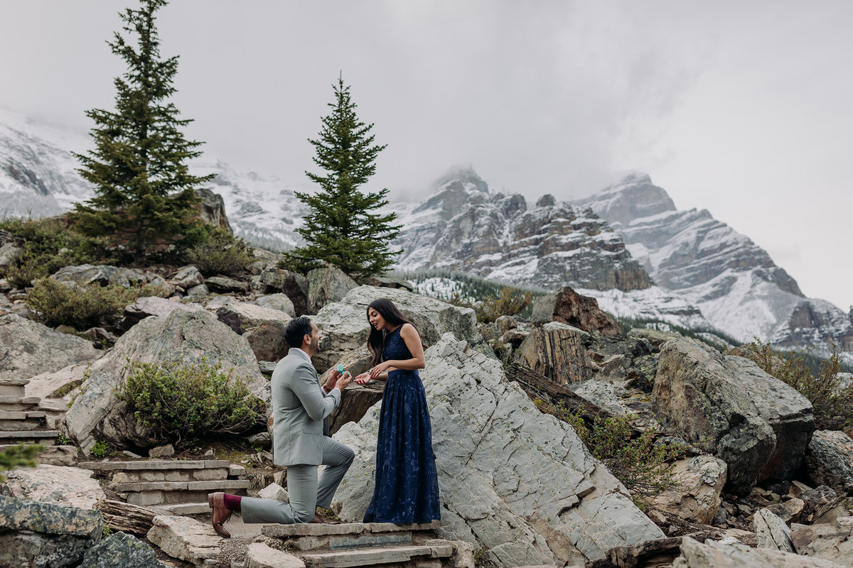 moraine lake mountain proposal formal engagement session
