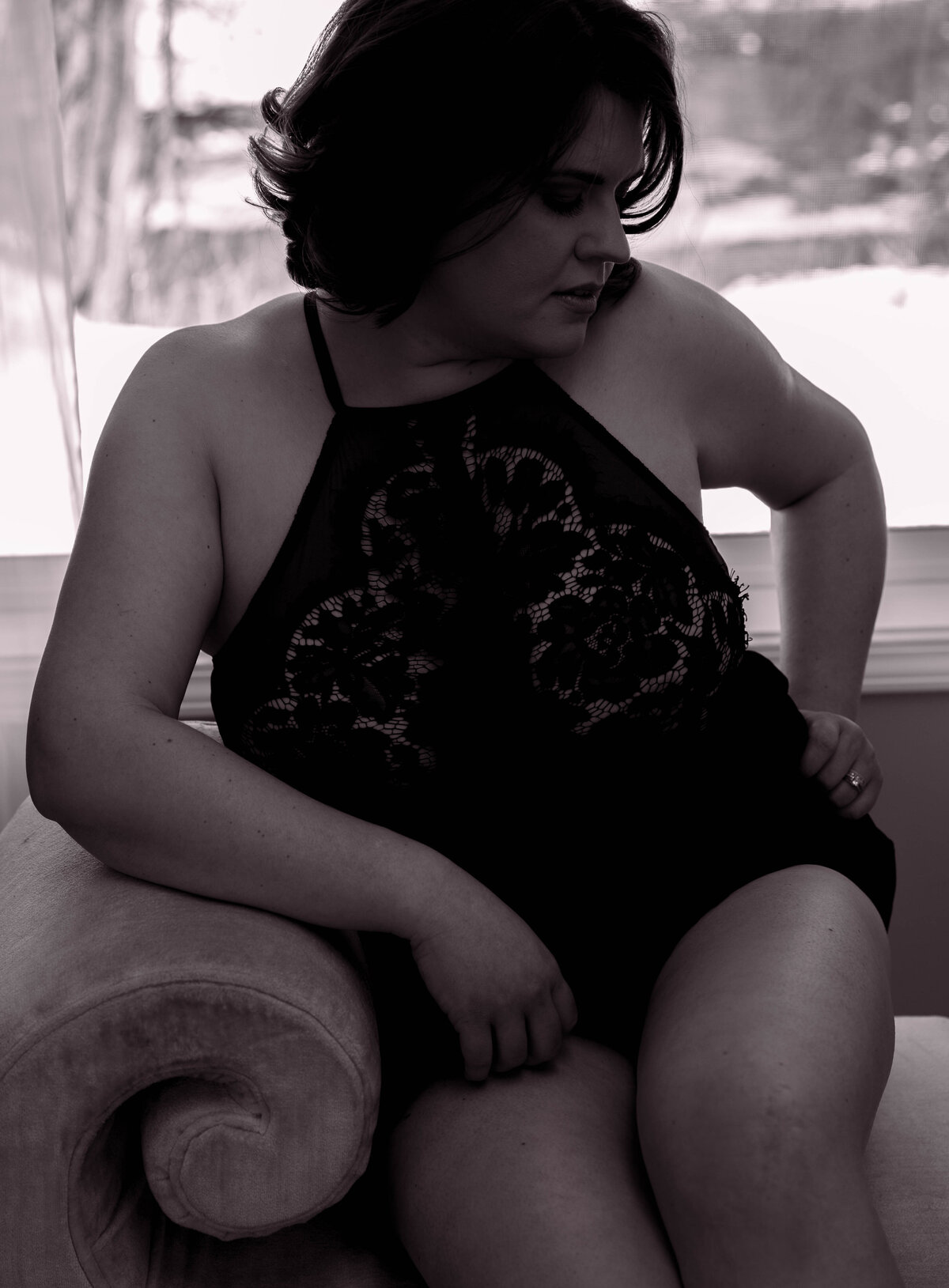goddess studio boudoir woman black and white silhouette winter windowlight