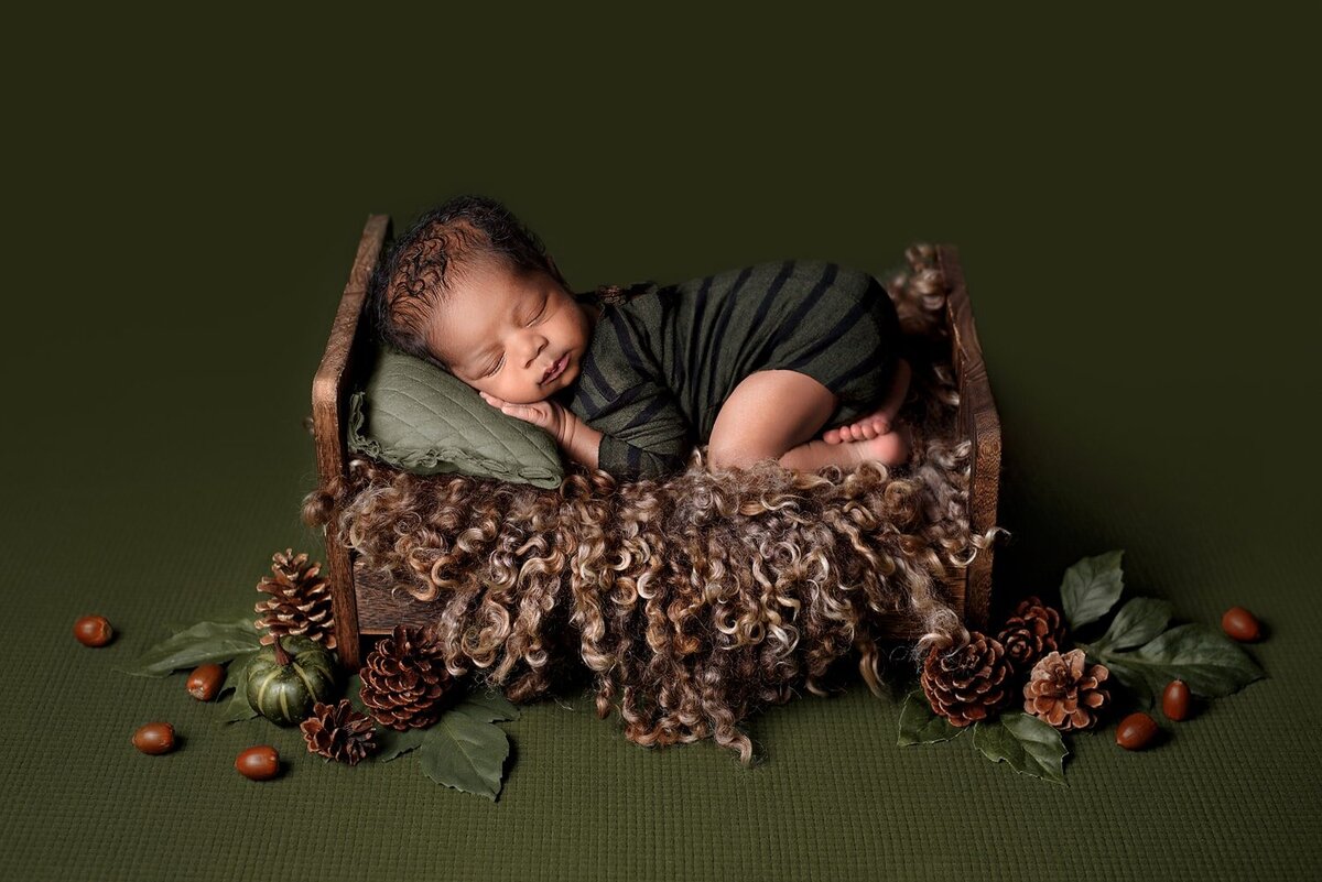 vancouver-newborn-photoshoot_baby-boy_forest-green-bed