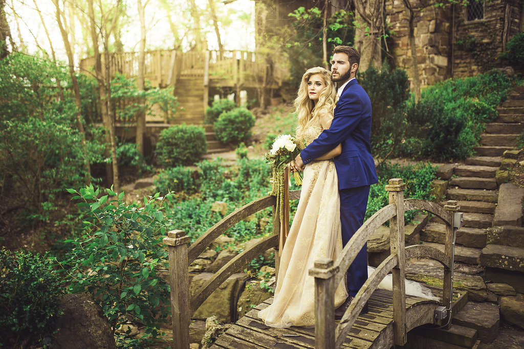 Wedding Photograph Of Bride and Groom on  a Small Bridge Los Angeles