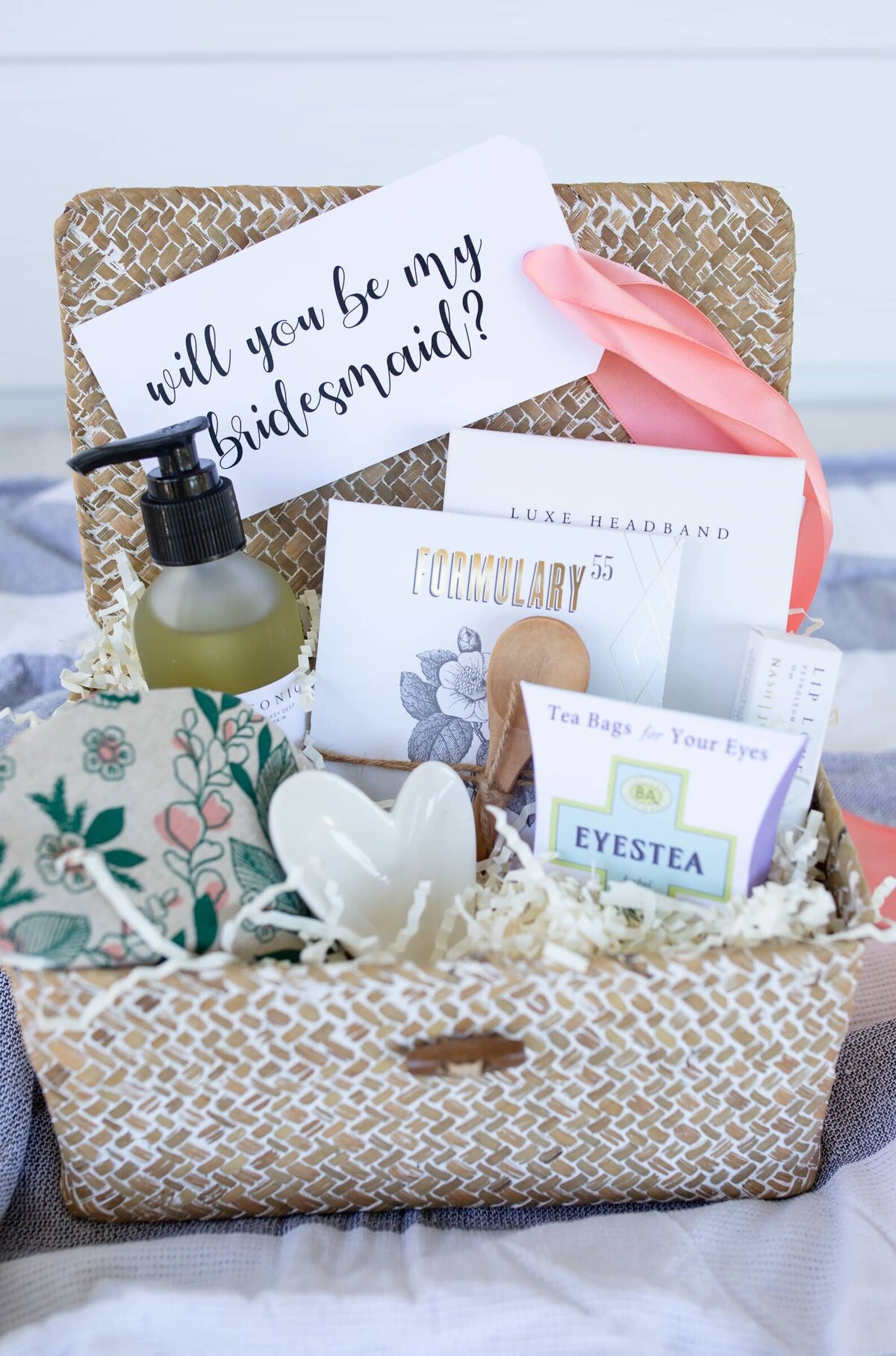 Gift basket for a bridesmaid. Raleigh product photographer.
