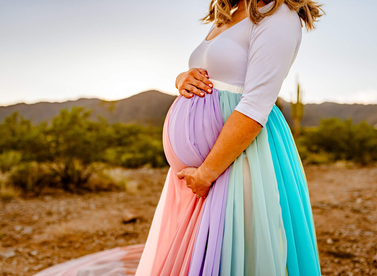 AZ belly shot for rainbow baby maternity portrait of mom