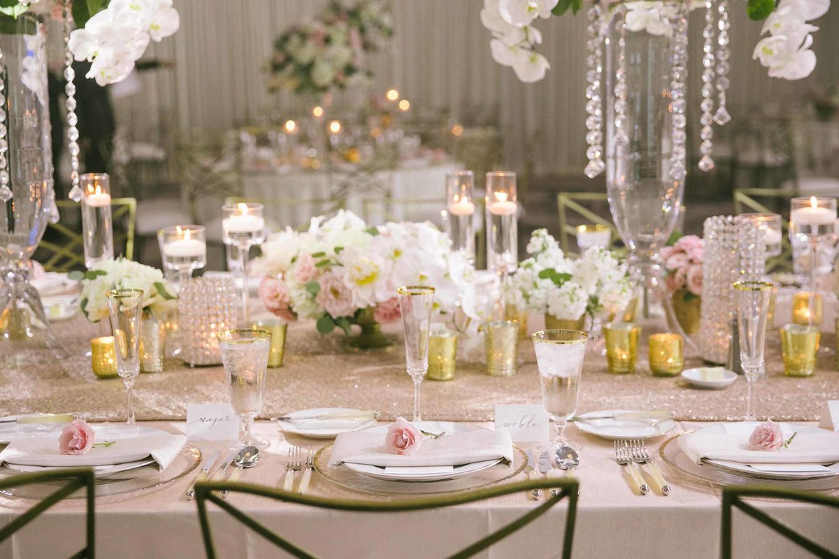 Luxurious blush and gold ballroom wedding by Flora Nova Design Seattle