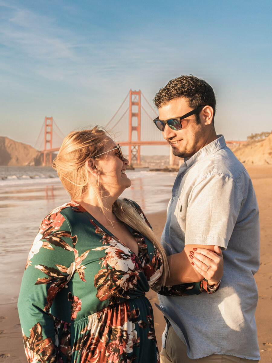 San Francisco engagement photography at Baker Beach during golden hour
