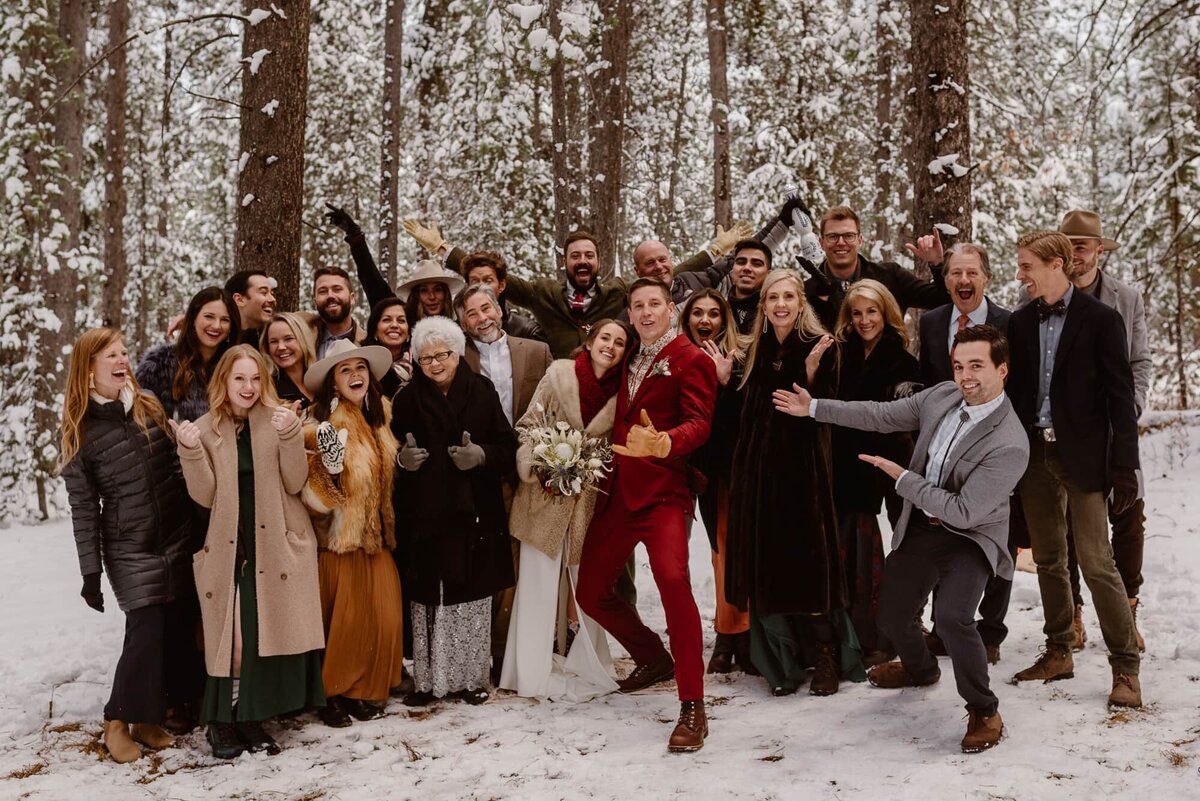 Small wedding in the snowy mountains of Wyoming