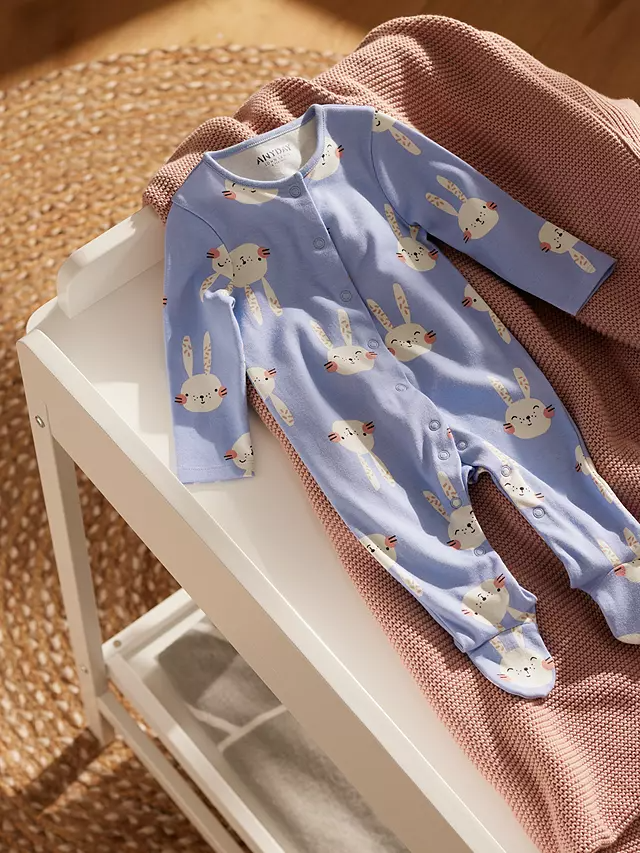 John Lewis & Partners Baby Bunny Sleepsuit, Blue