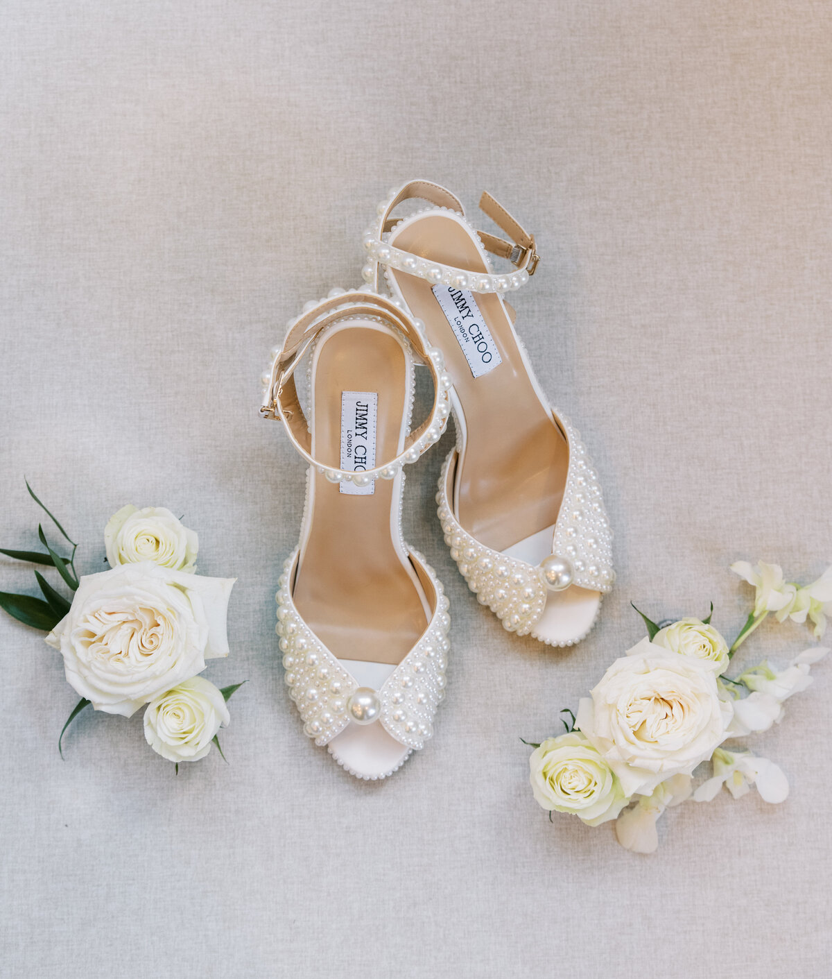bride's shoes and flowers