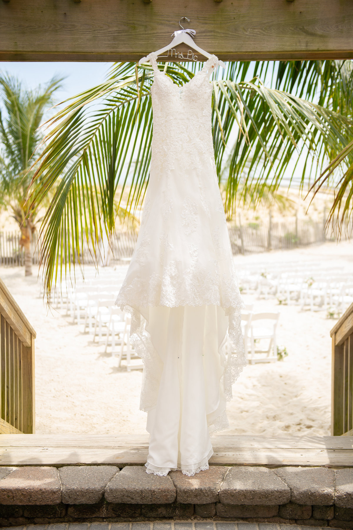 wedding dress with palm trees in beach haven