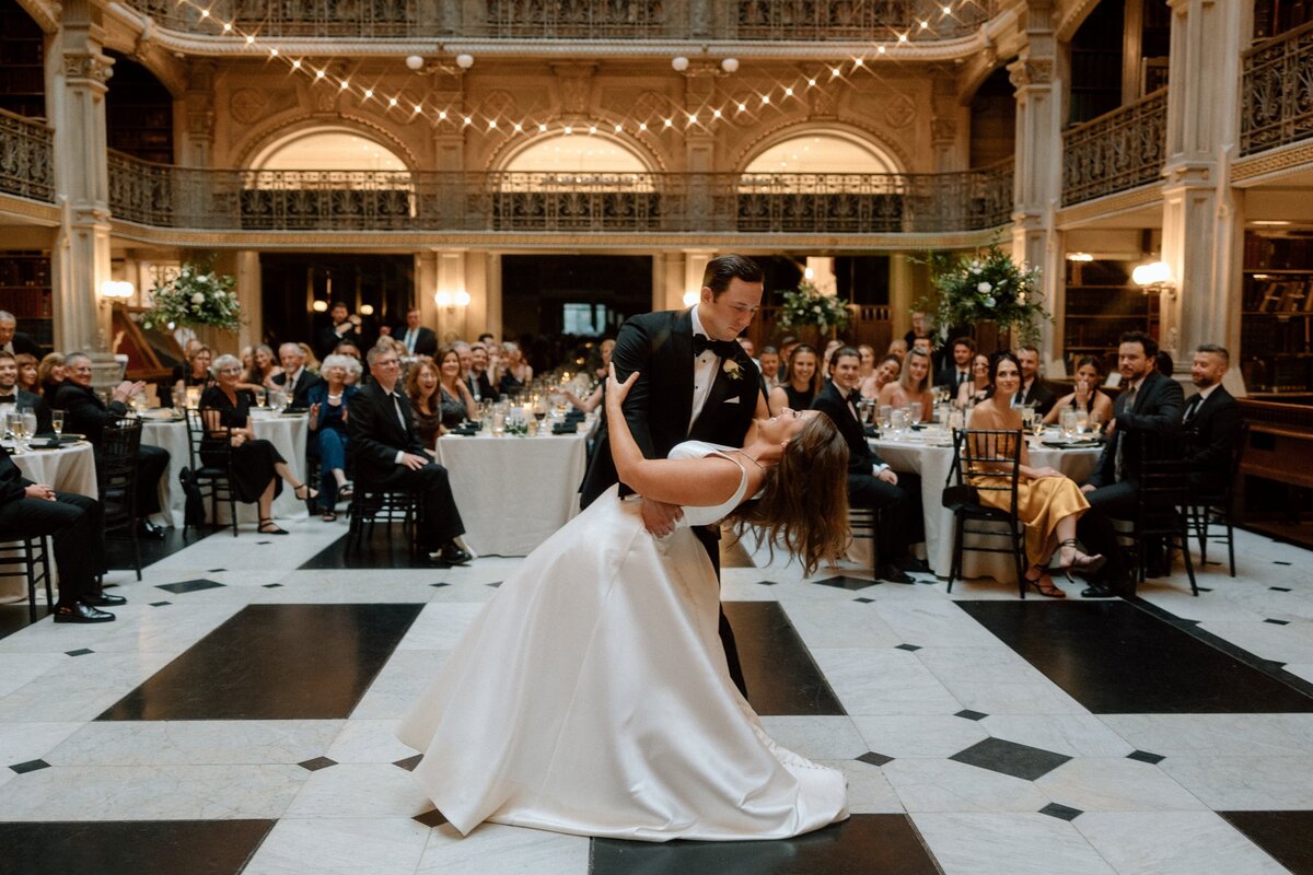 Event-Planning-DC-Wedding-Baltimore-George-Peabody-Library-First-Dance-Dip-Anna-Lowe-Photography-