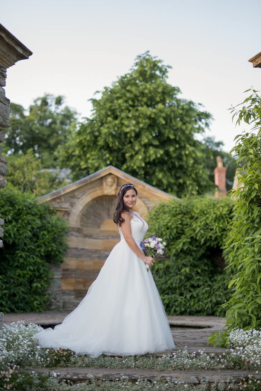 Bridal photo on steps at Hestercombe Gardens