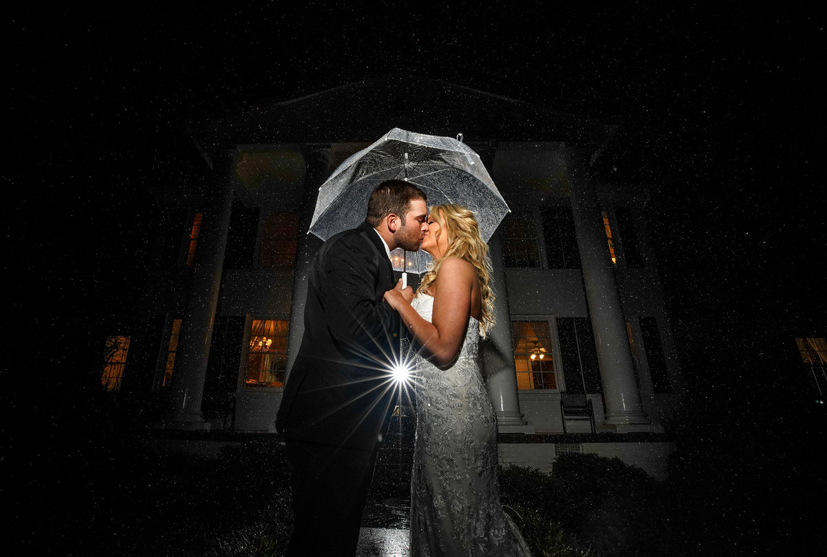 night rain wedding photo