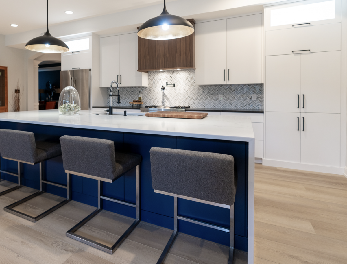 gray barstools in kitchen