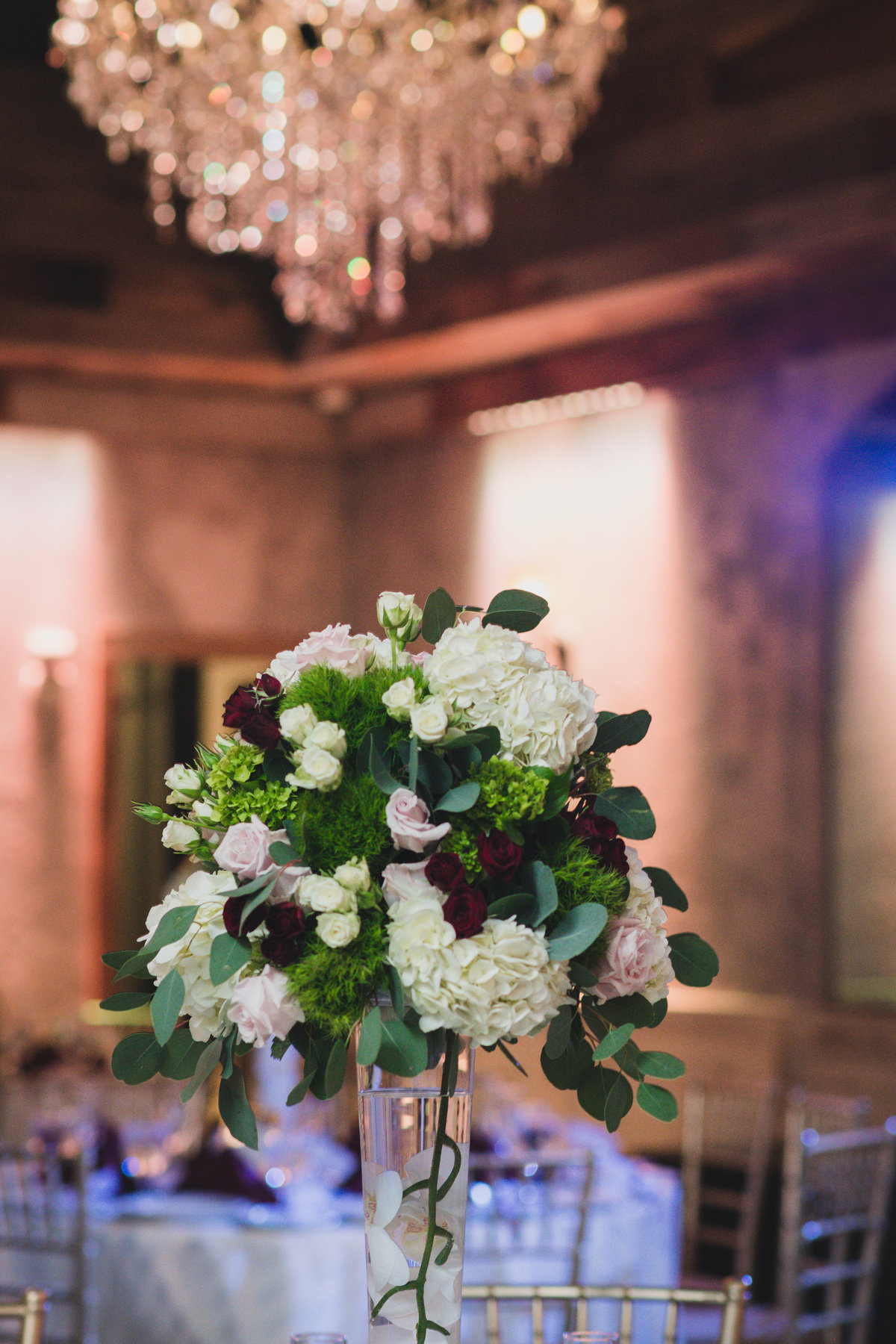 wedding photo of flower centerpiece at The Loft by Bridgeview