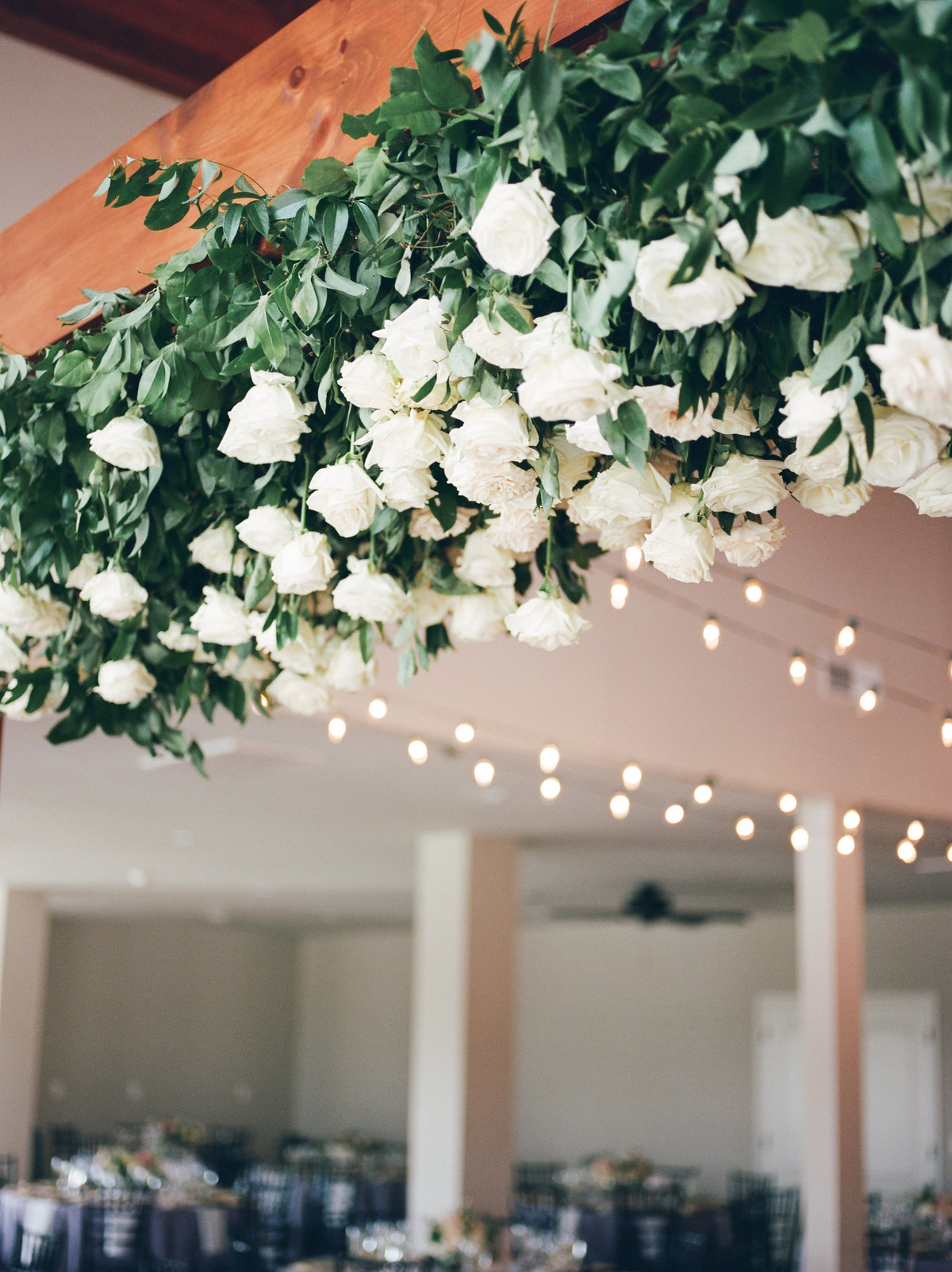 white roses hanging from ceiling at lancaster pa reception