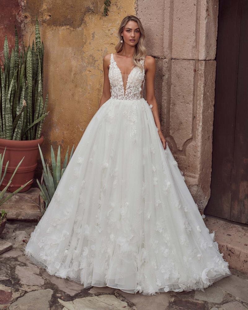124233-Felicity-Backless Sparkly Wedding Dress with Sleeves and Ball Gown Silhouette 3