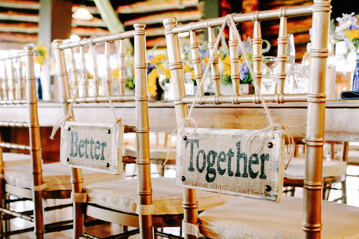 Chair signs for a wedding at the Log Cabin in San Francisco