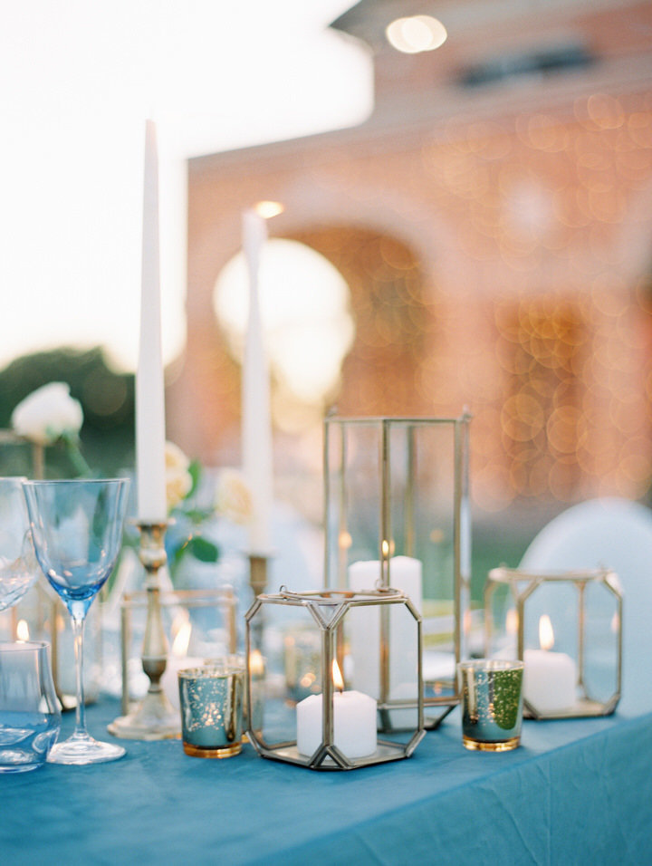 candles on a reception table for a wedding