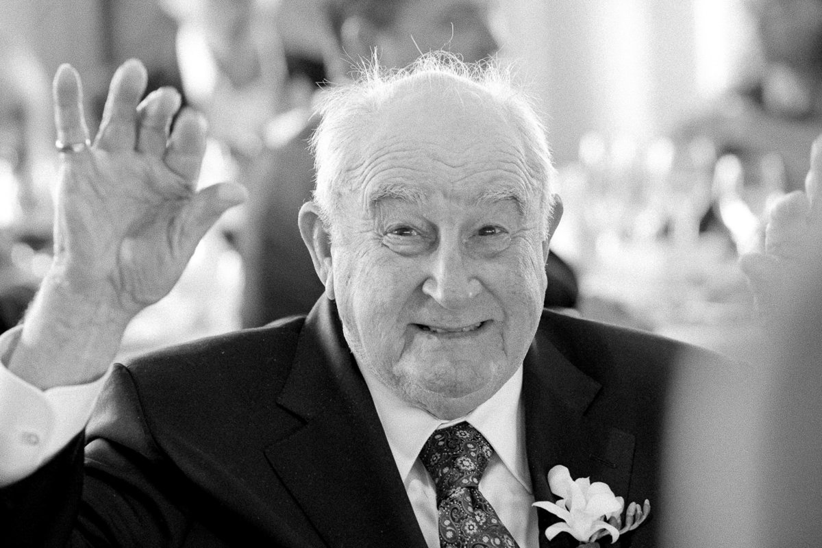 The bride's grandfather saying hello at a wedding in San Francisco.