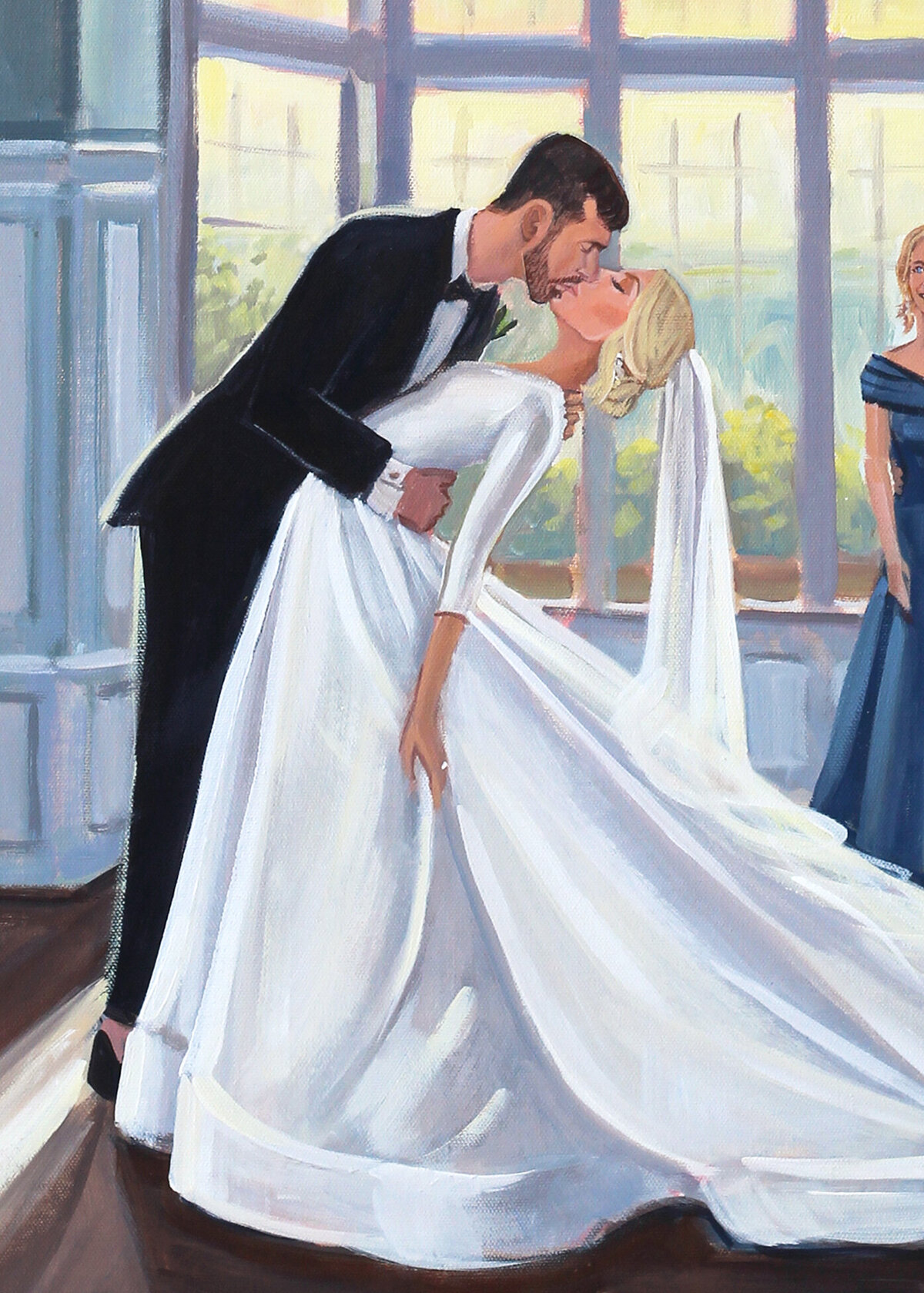 Heather and Alex, River Run Estate, Live Wedding Painting, detail