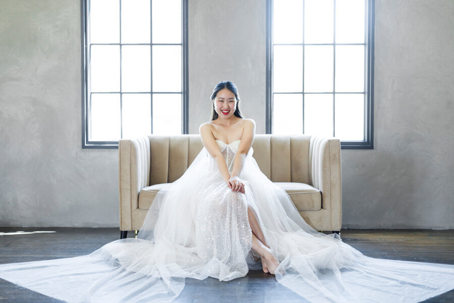 Bride in couture gown at White Space Studios in Utah.