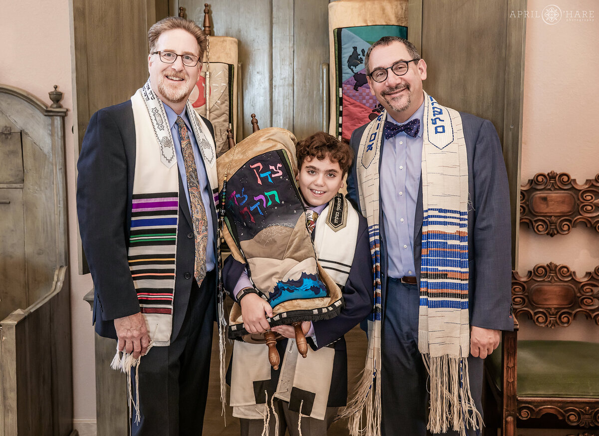 Portrait of a Young Man with his Rabbi and the Cantor on the day of his Temple Emanuel Bar Mitzvah in Denver CO