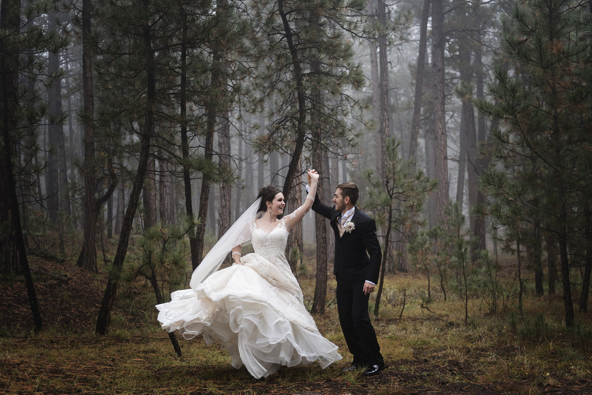 The morning fog filled the forest at this wedding