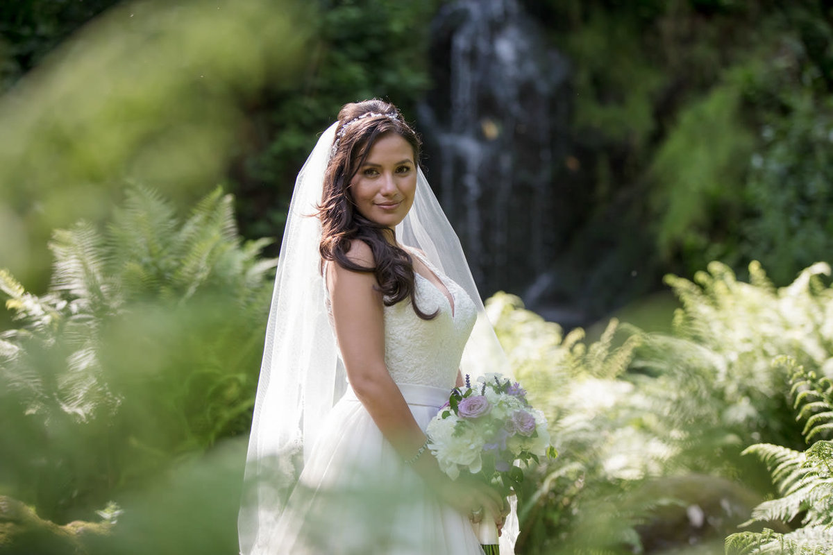 Bride at the cascade at Hestercombe Gardens wedding Somerset
