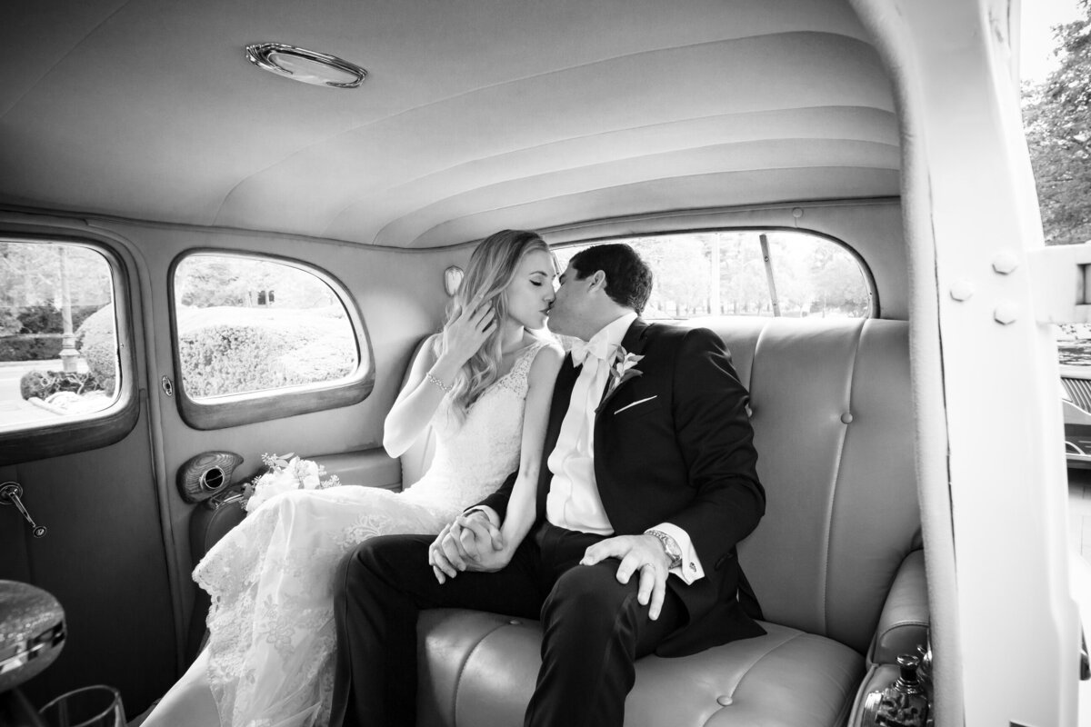 bride & groom in limo