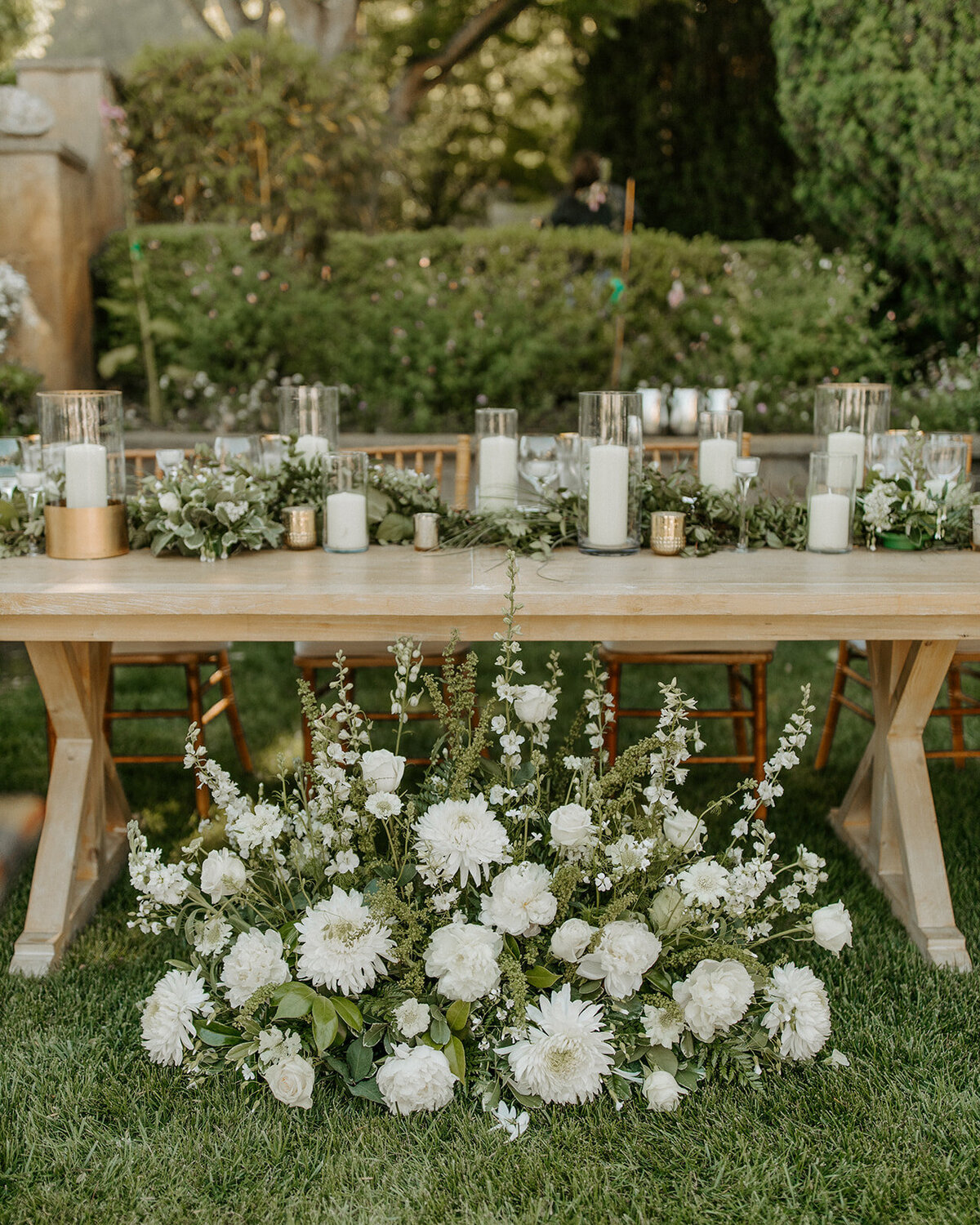 Farm Table with White Flowers