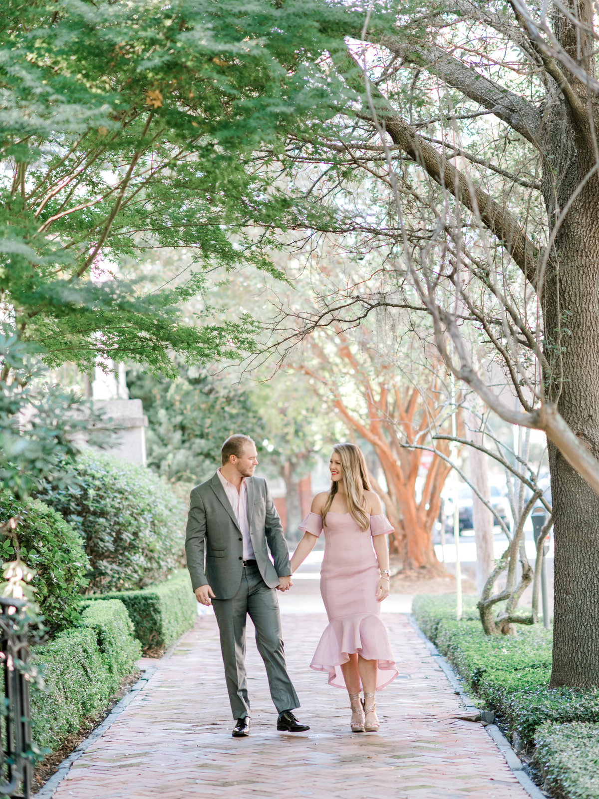 Couple walking through downtown Savannah
