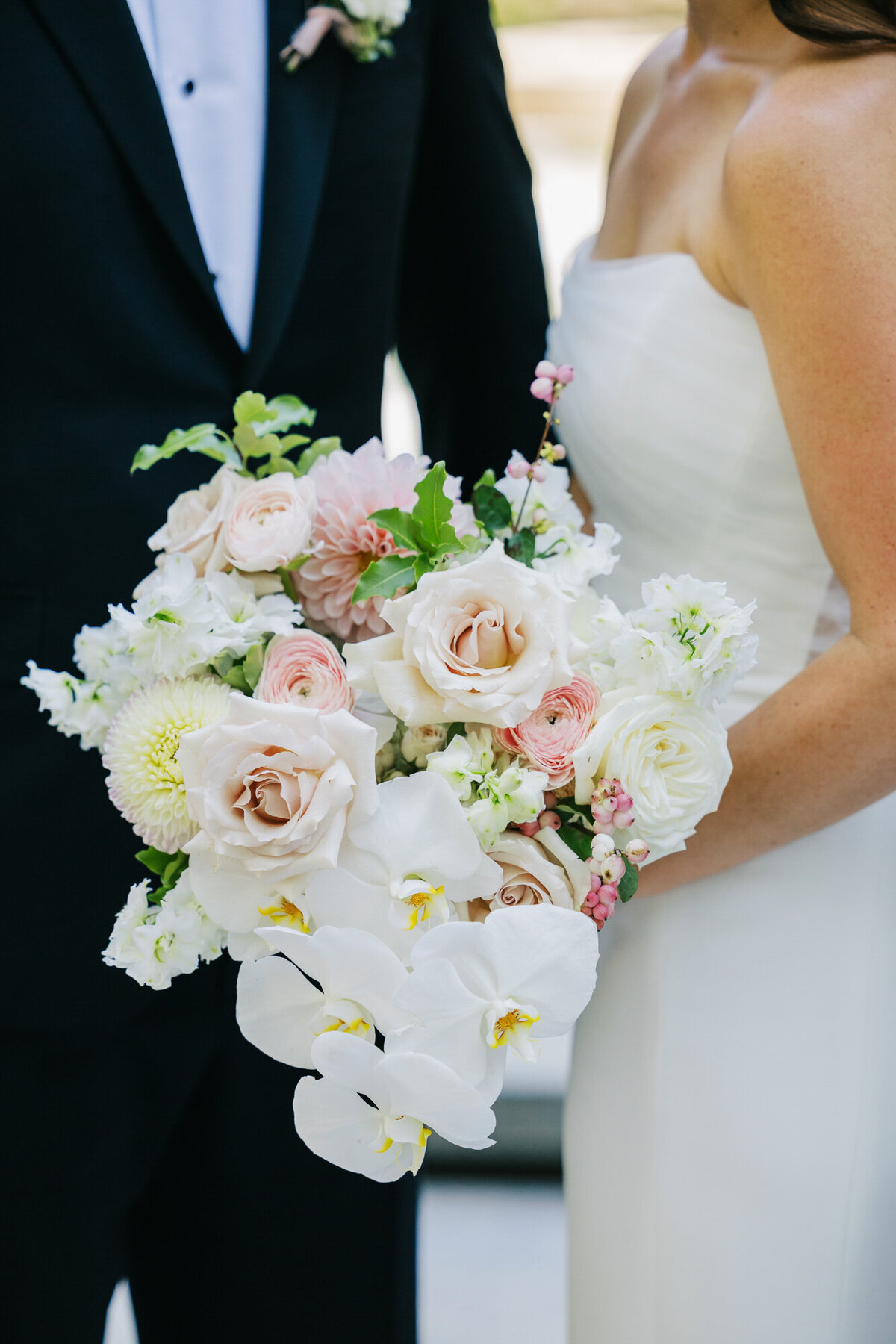 A detail photo of a bridal bouquet
