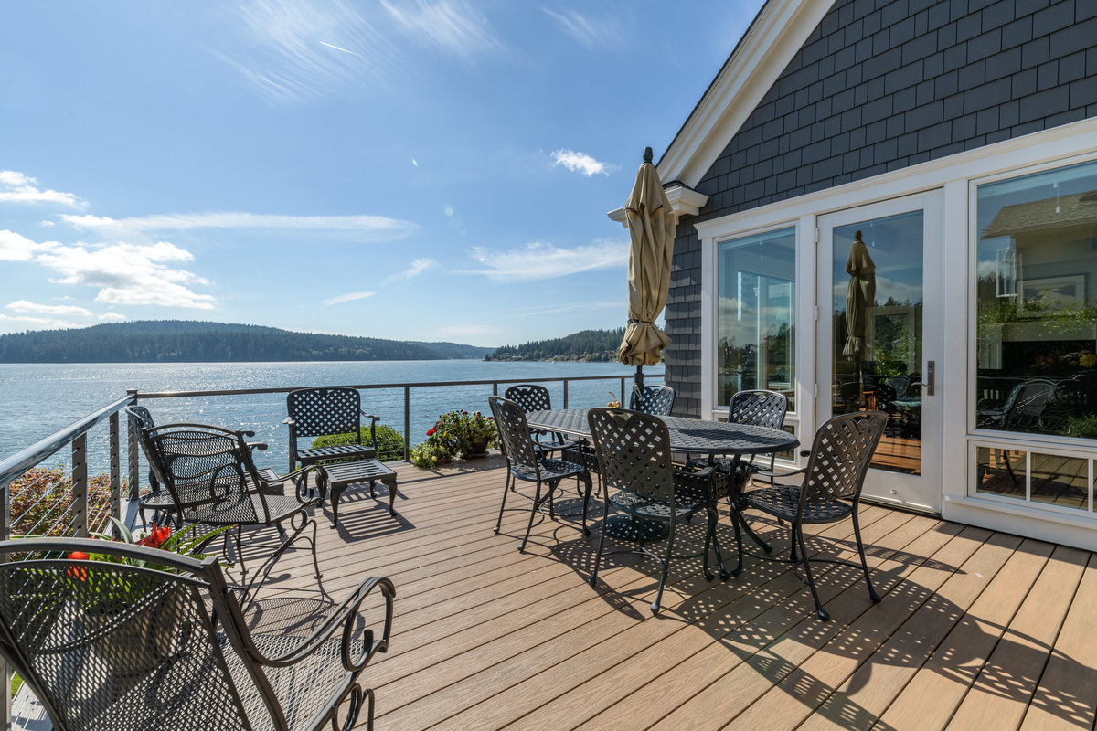 large deck with waterfront view