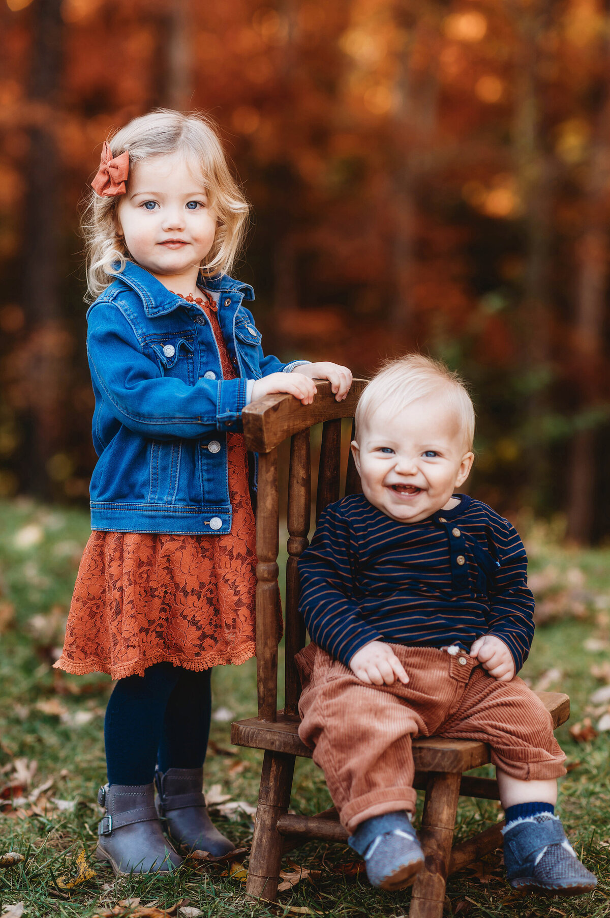 Siblings pose for portraits during Family Portrait Session at Biltmore Estate in Asheville, NC.