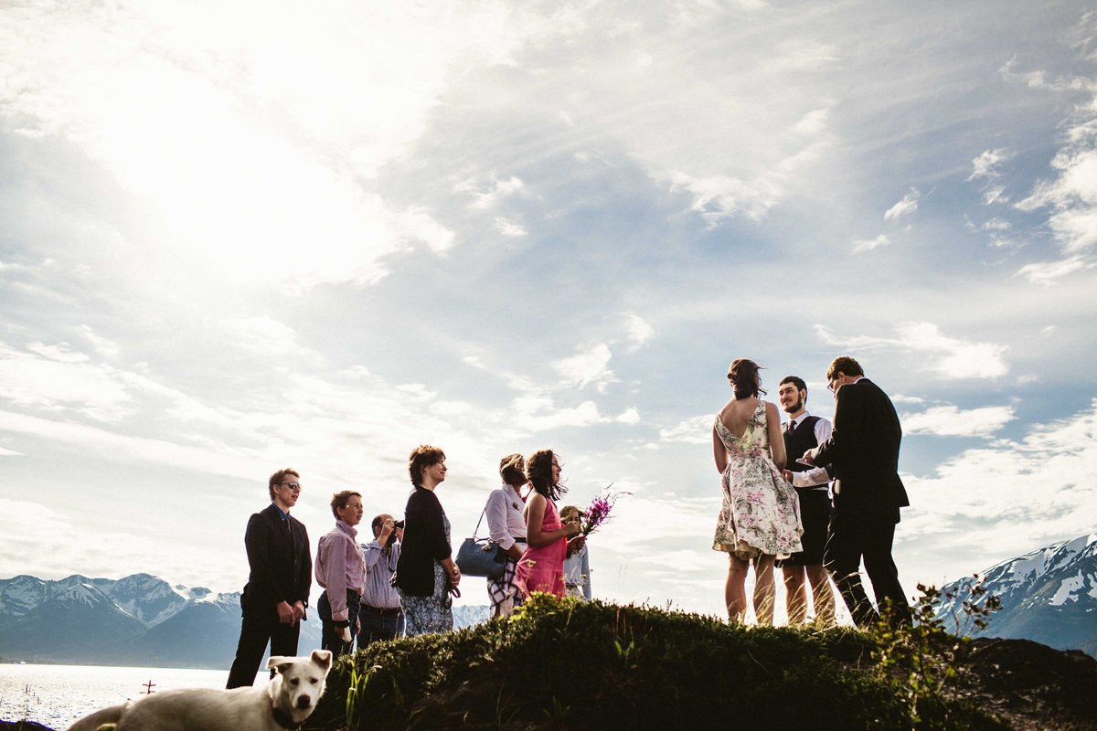 intimate wedding ceremony at bird point surrounded by family