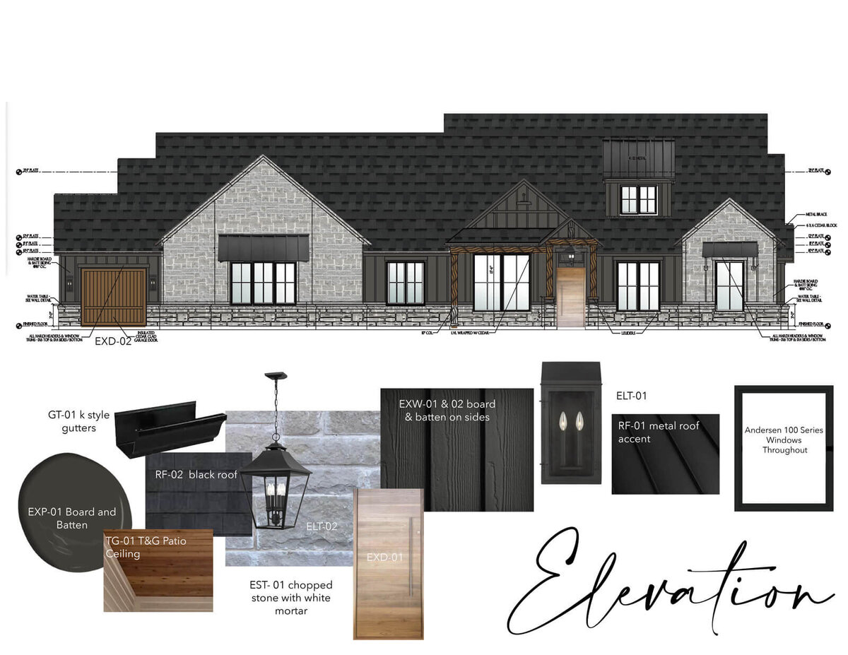 Northlake TX spec home exterior selections with dark accents