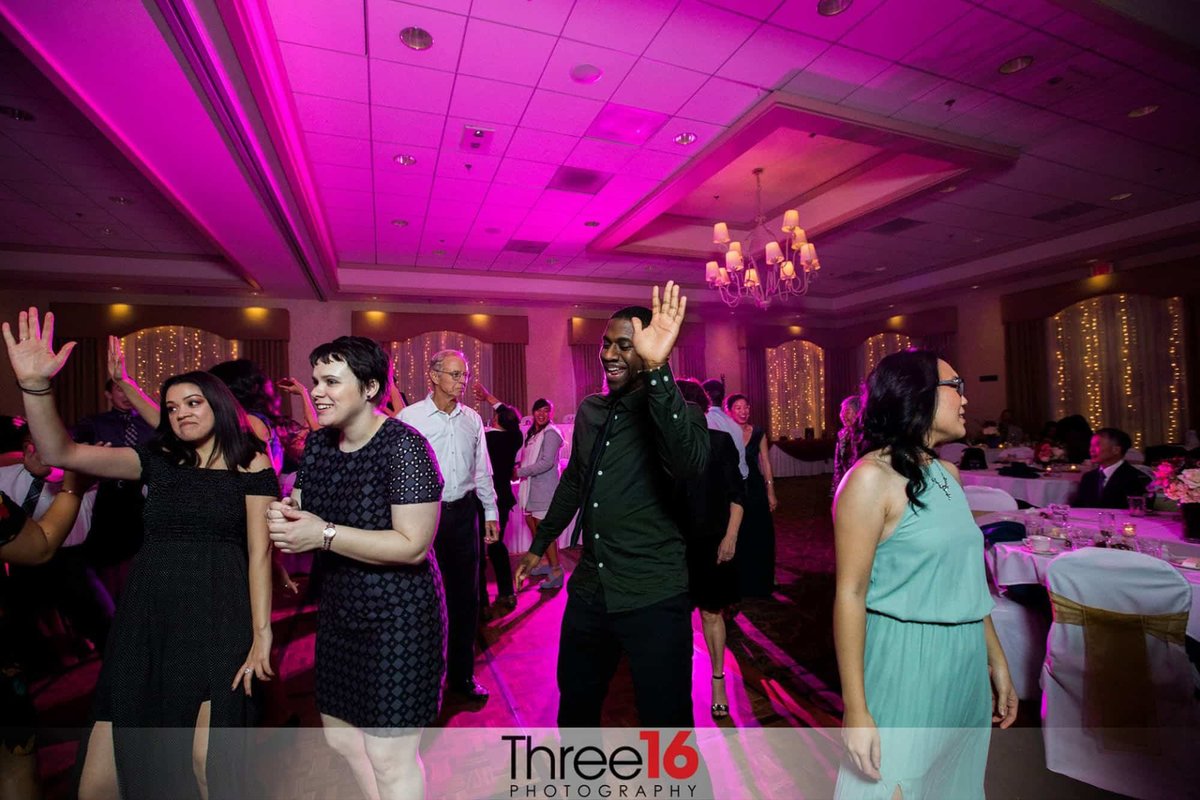 Guests dance at wedding reception